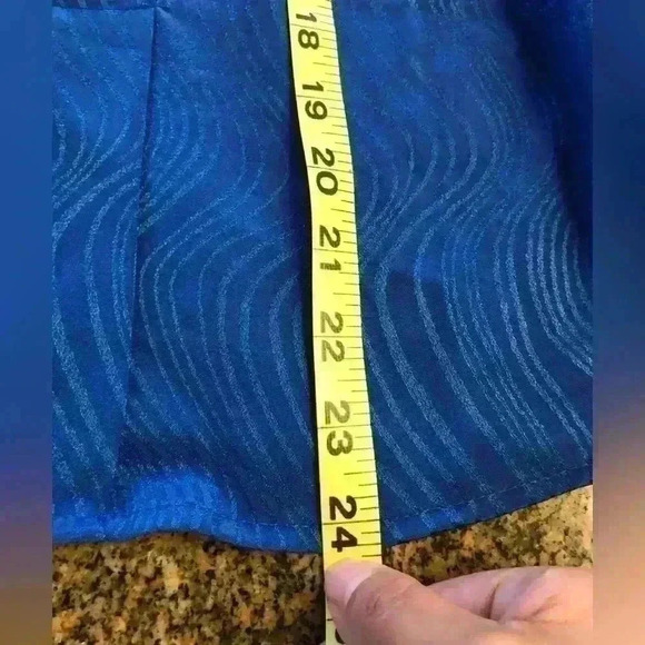 VTG 80s Blue Polyester Front Pleated Long Sleeve High Collar Blouse Women Large - Picture 7 of 9